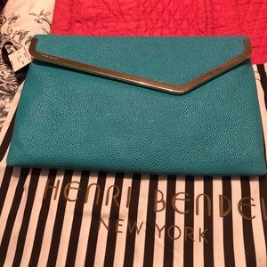 Henri Bendel turquoise clutch / crossbody handbag